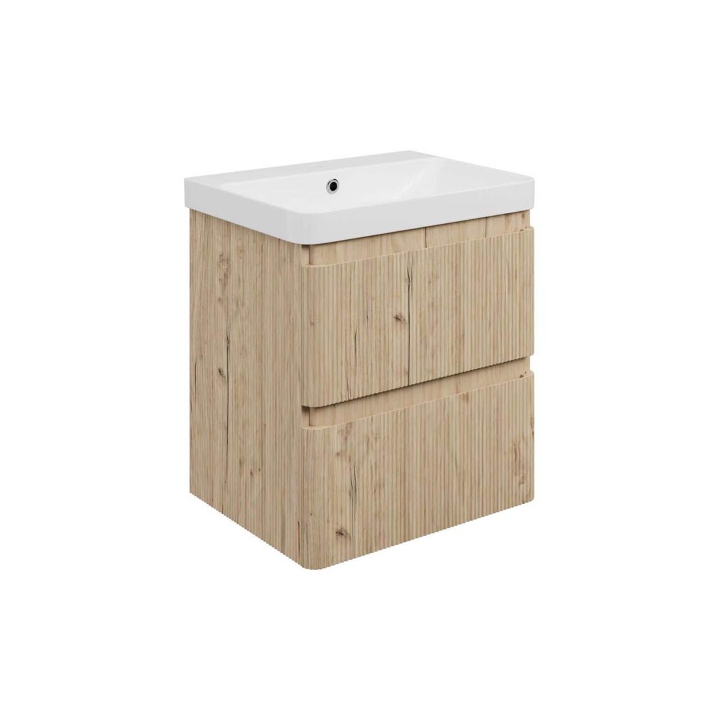Mirelle 605mm Wall Hung 2 Drawer Basin Unit & 1 Tap Hole Basin - Textured Oak
