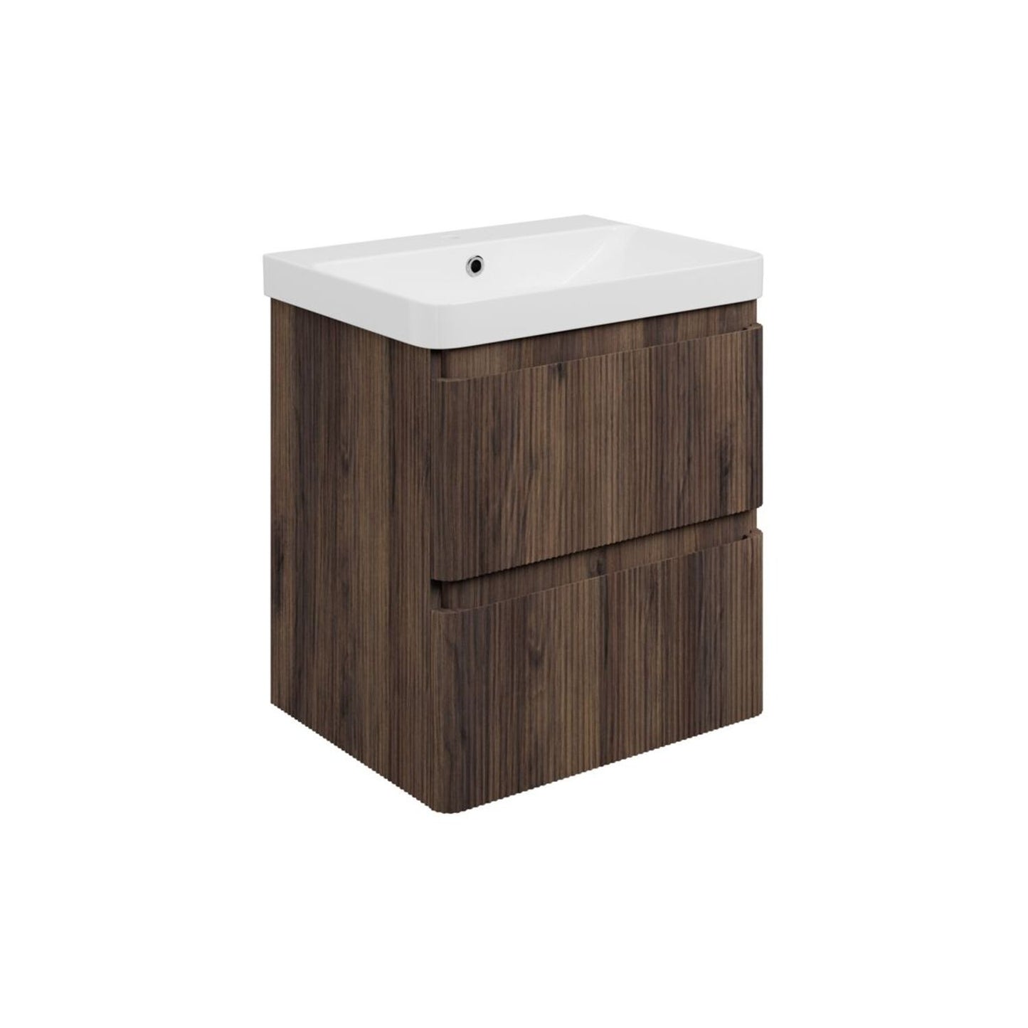 Mirelle 605mm Wall Hung 2 Drawer Basin Unit & 1 Tap Hole Basin - Textured Walnut