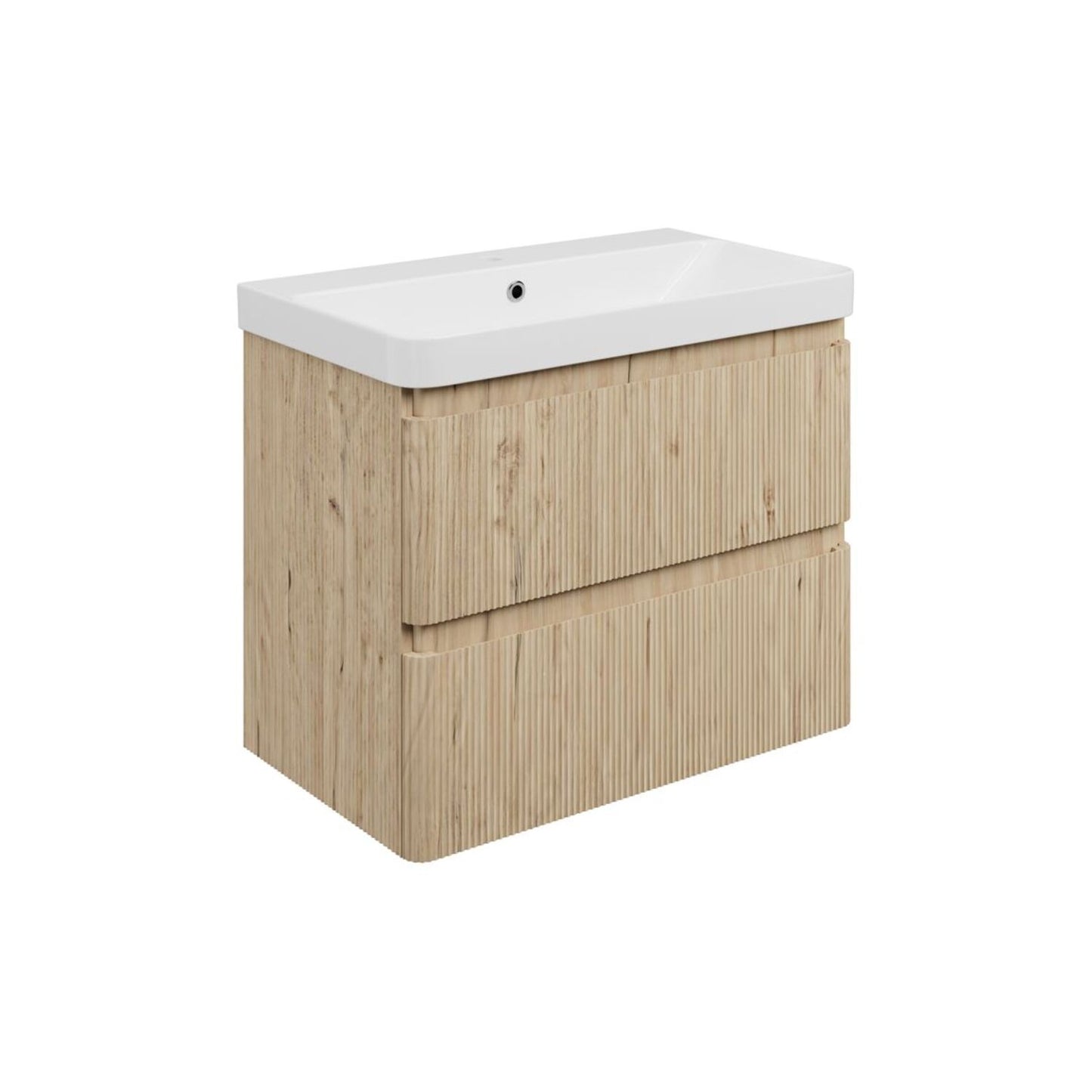 Mirelle 805mm Wall Hung 2 Drawer Basin Unit & 1 Tap Hole Basin - Textured Oak