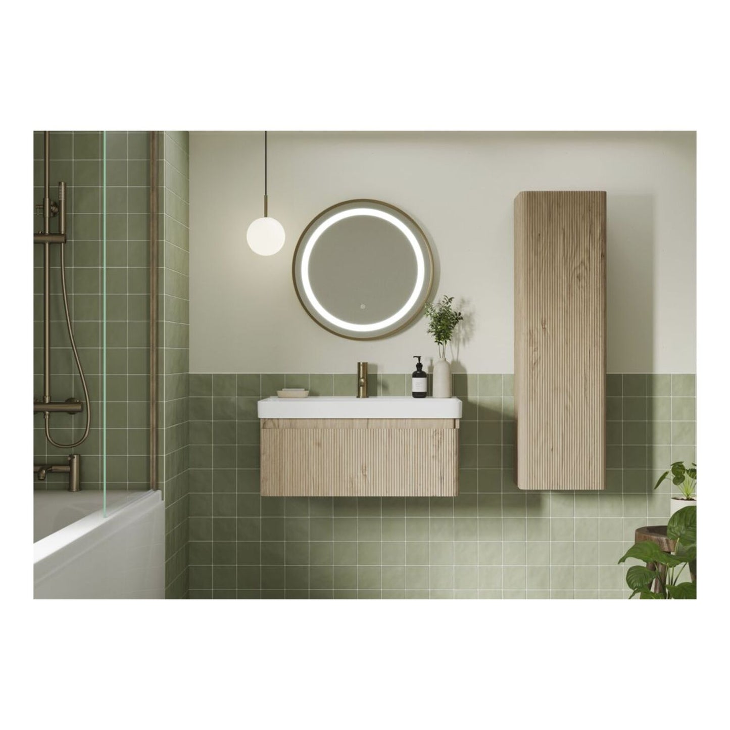 Mirelle 805mm Wall Hung 2 Drawer Basin Unit & 1 Tap Hole Basin - Textured Oak