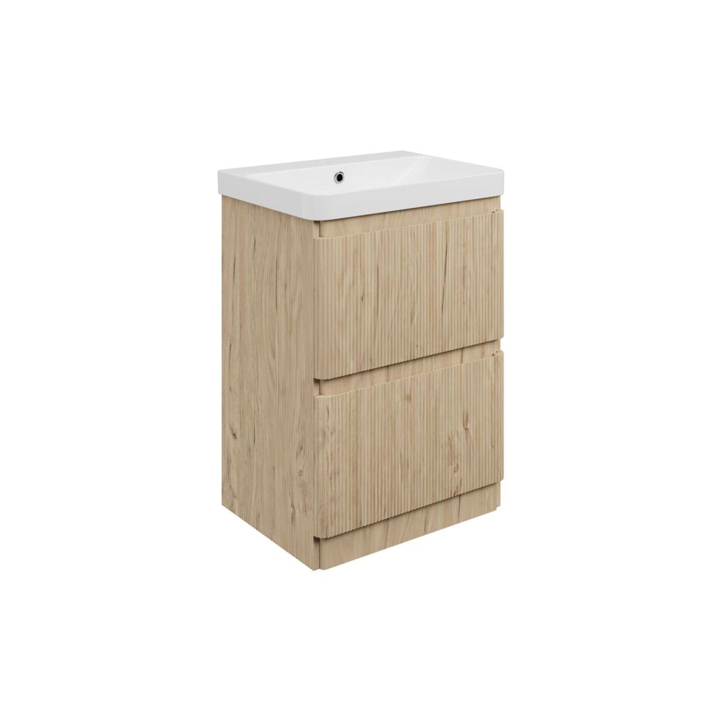 Mirelle 605mm Floor Standing 2 Drawer Basin Unit & 1 Tap Hole Basin - Textured Oak
