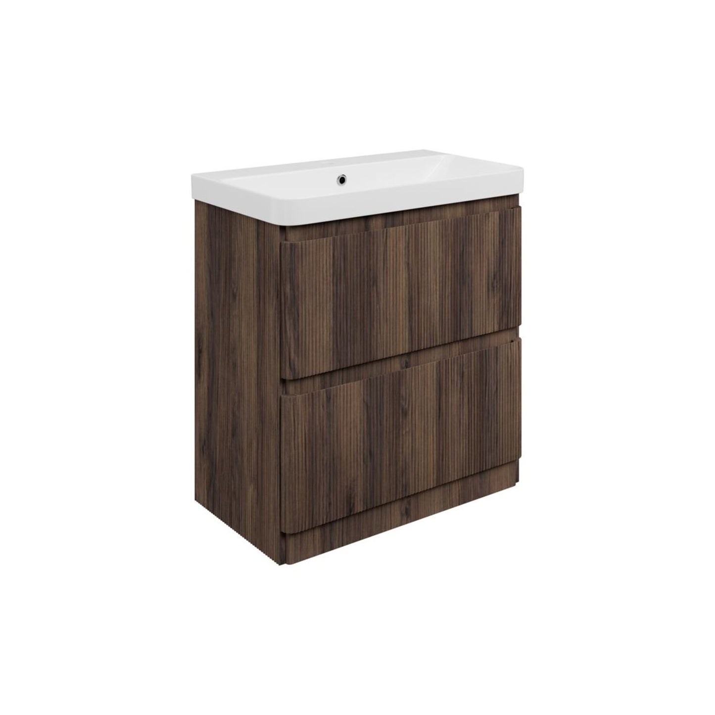 Mirelle 805mm Floor Standing 2 Drawer Basin Unit & 1 Tap Hole Basin - Textured Walnut
