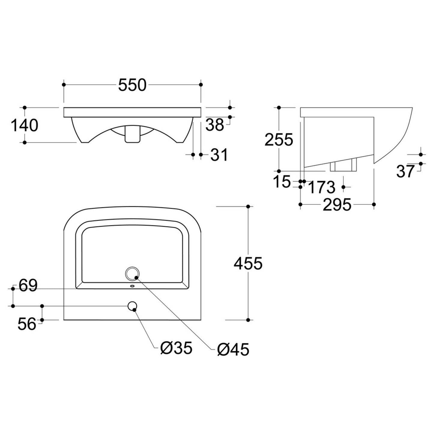 Calmea 1 Tap Hole Semi Recessed Basin 520X400mm
