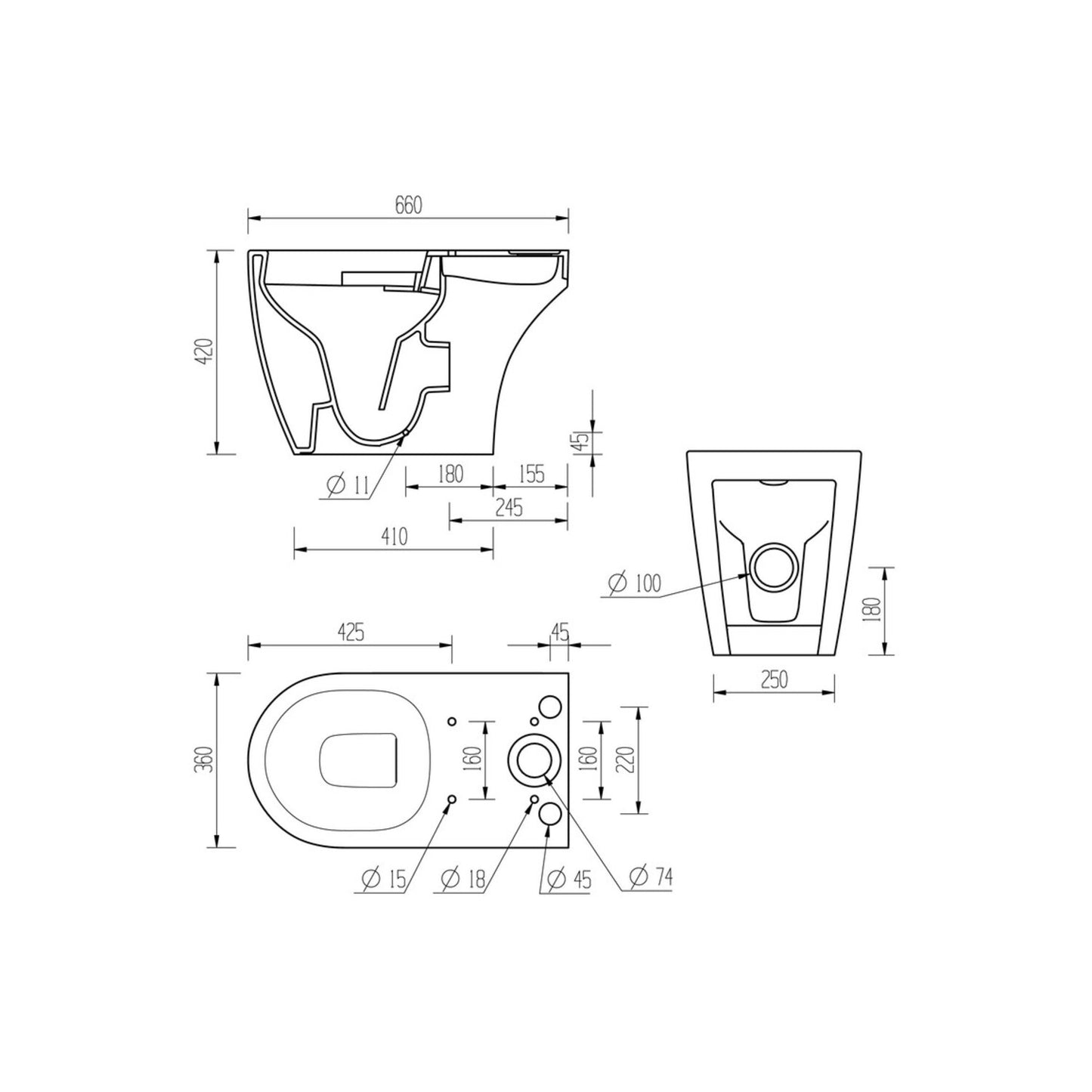 Cinta Rimless Close Coupled Open Back WC & Soft Close Seat