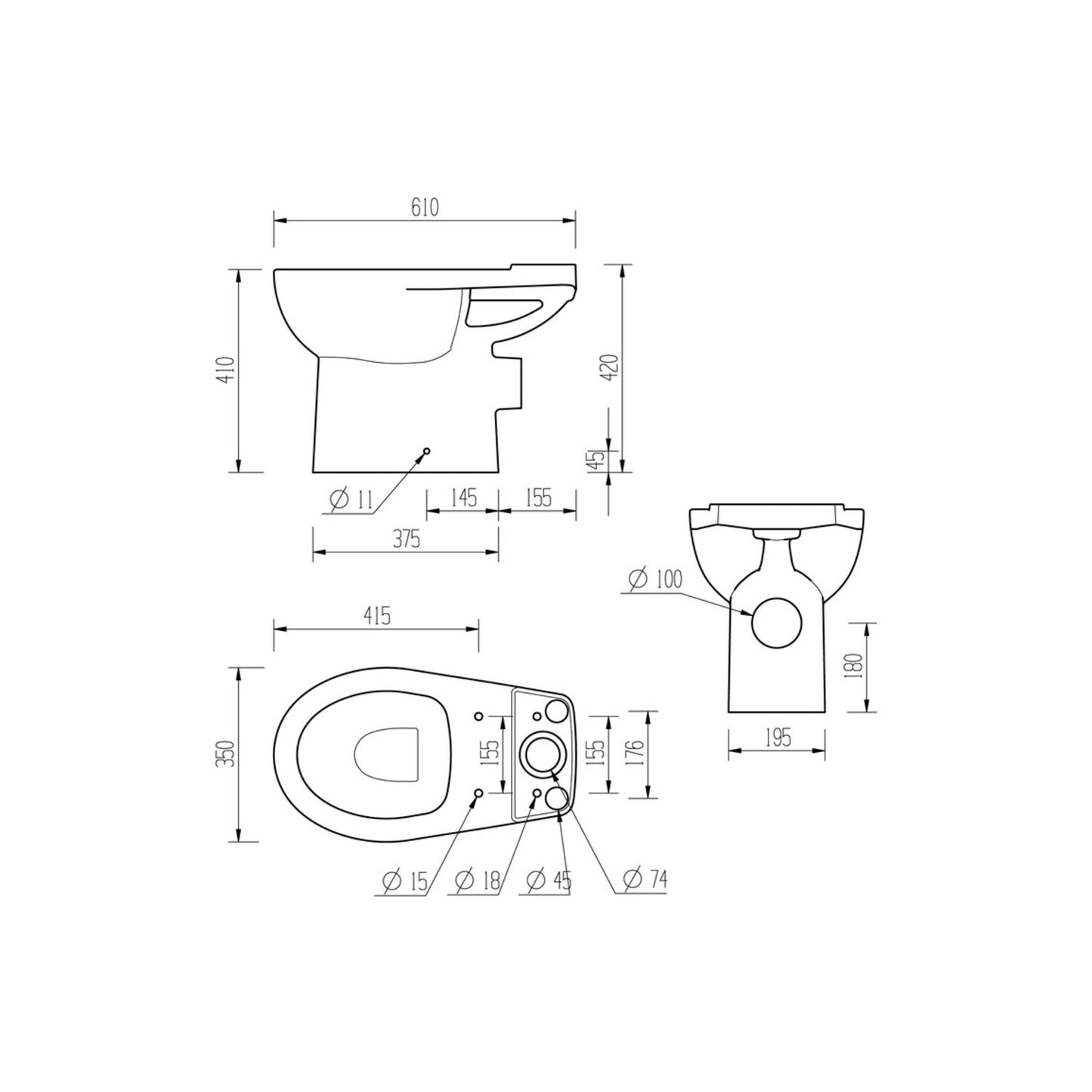 Thari Close Coupled Open Back WC & Soft Close Seat