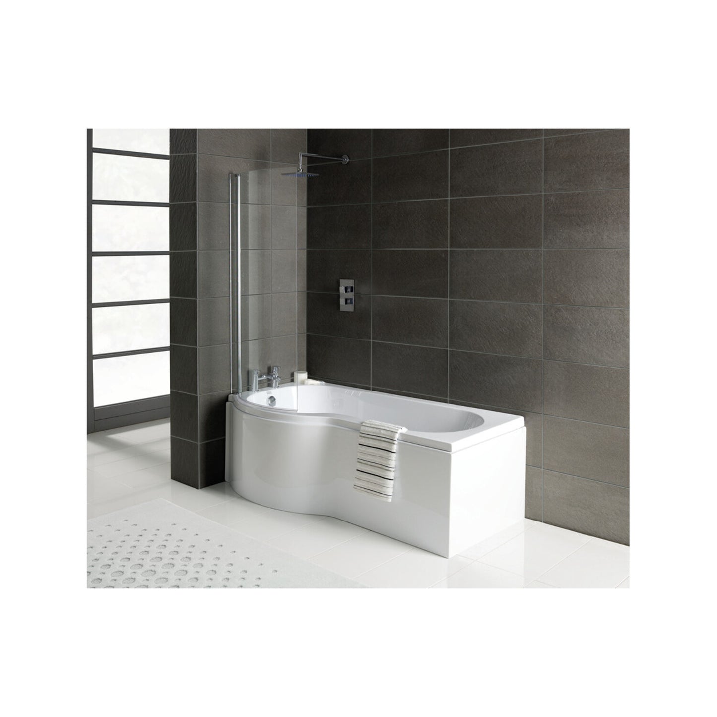 P-Shape 0 Tap Hole Shower Bath Panel & Screen L 1700 X W 700-850 X H 410mm