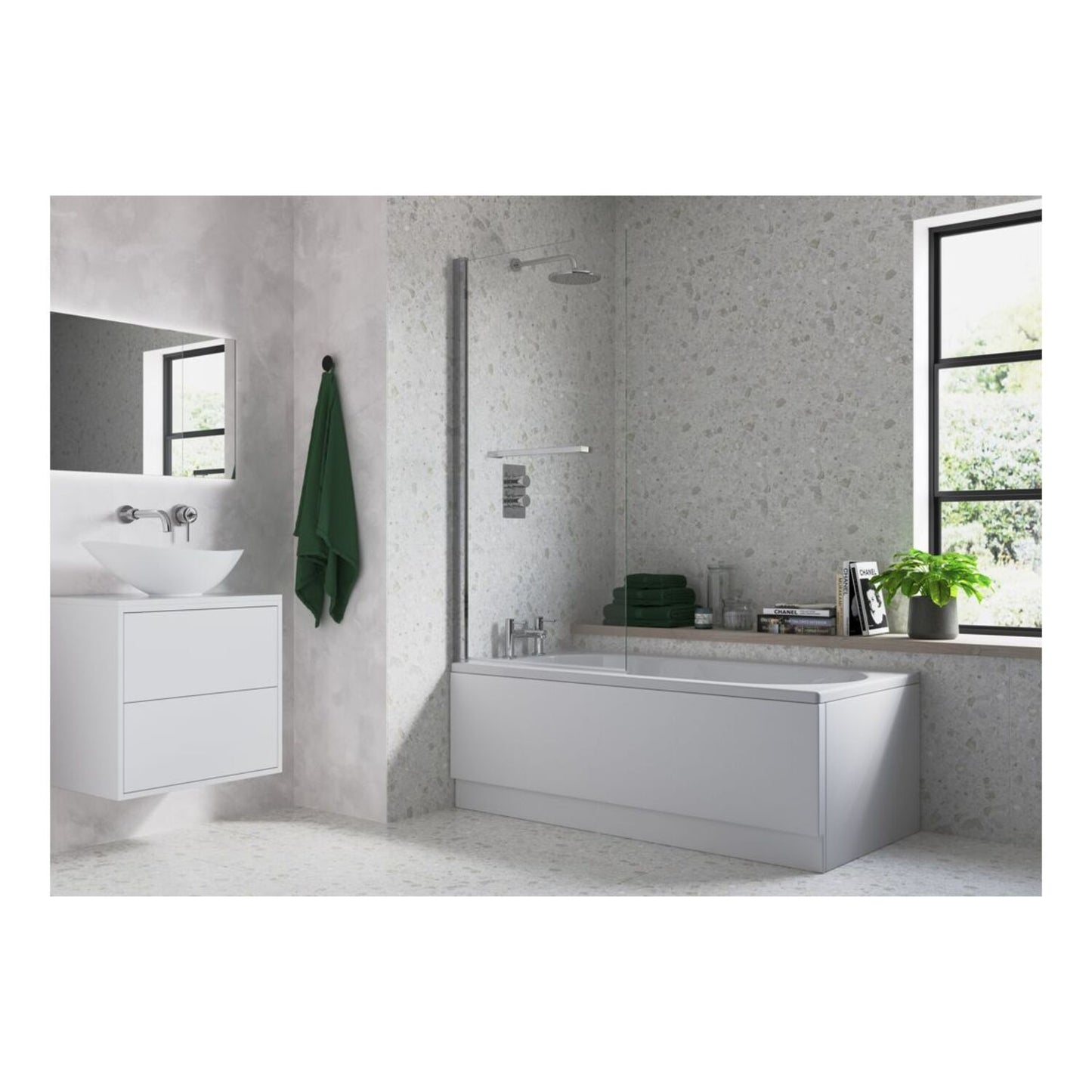 Single Straight Bath Screen w/Rail (6mm) 800X1500mm - Chrome