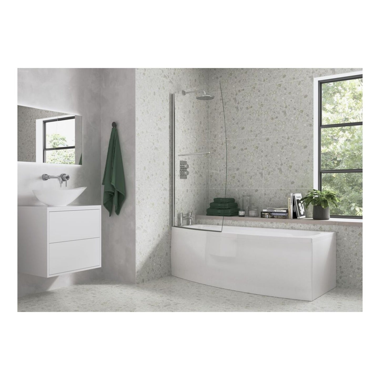 Space Saver Bath Screen (6mm) 900X1500mm - Chrome
