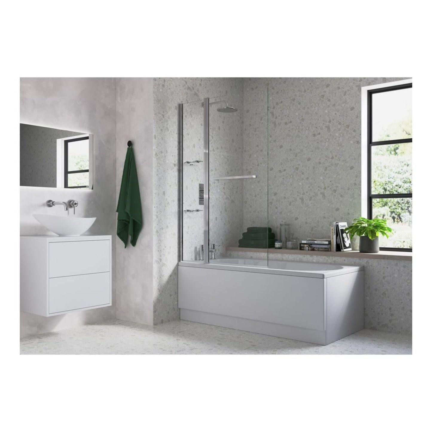 Two Panel Folding Bath Screen (6mm) 1000X1500mm - Chrome