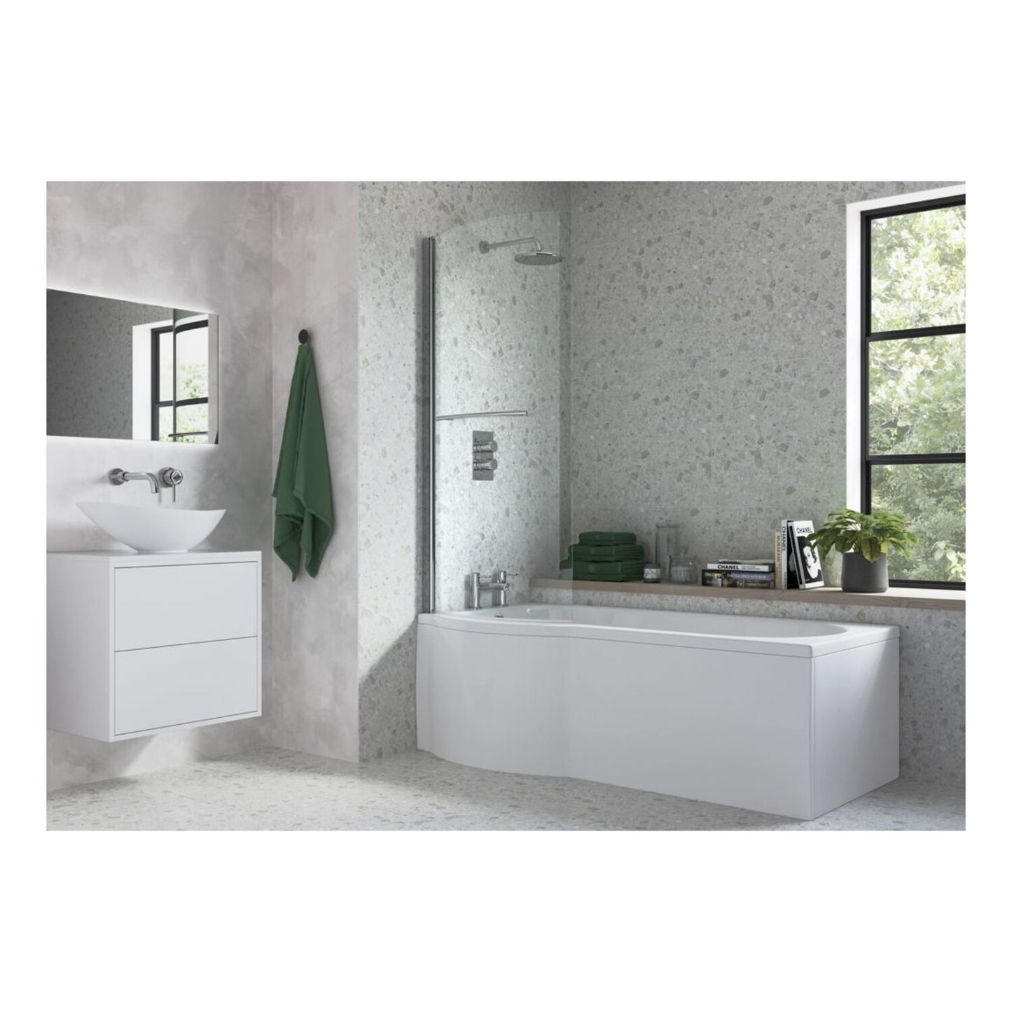 P Shape Bath Screen (6mm) 760X1500mm - Chrome