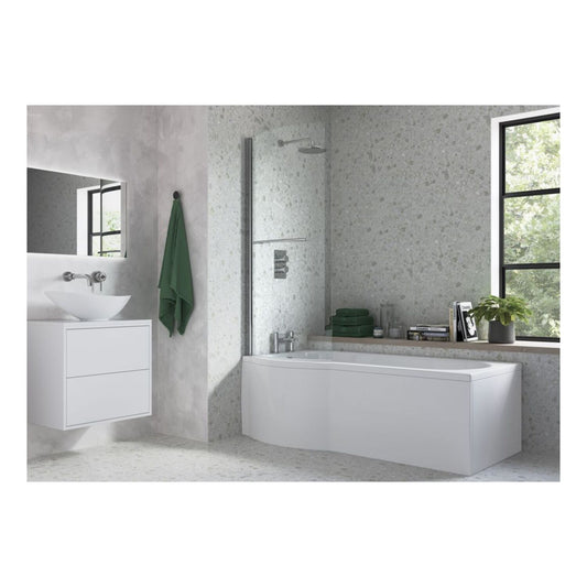 P Shape Bath Screen (6mm) 760X1500mm - Chrome