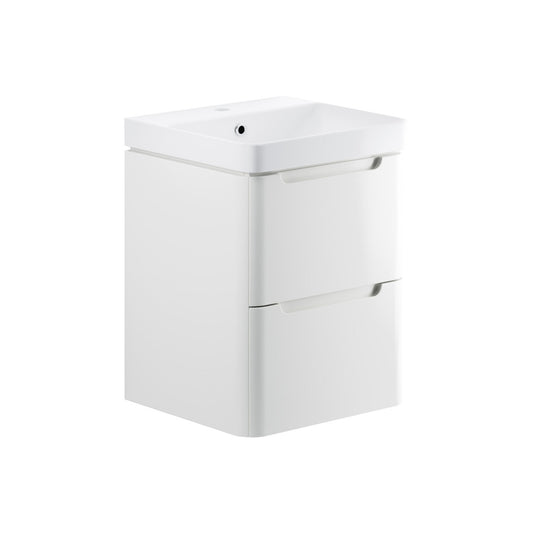 Nuvoro 500mm 2 Drawer Wall Hung Cloakroom Basin Unit - White Gloss