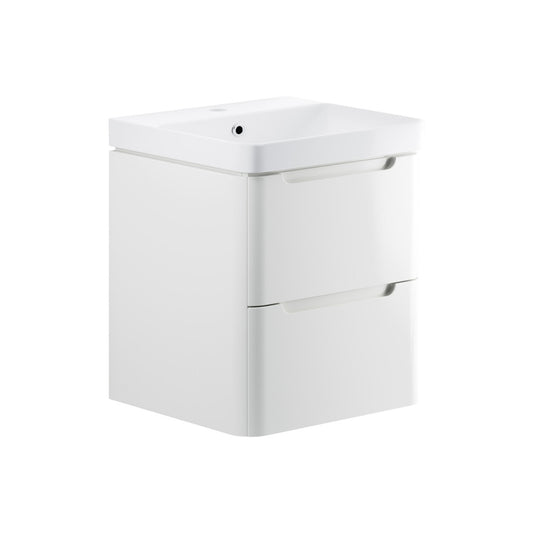Nuvoro 605mm 2 Drawer Wall Hung Basin Unit - White Gloss