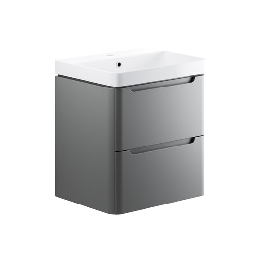 Nuvoro 605mm 2 Drawer Wall Hung Basin Unit - Matt Grey