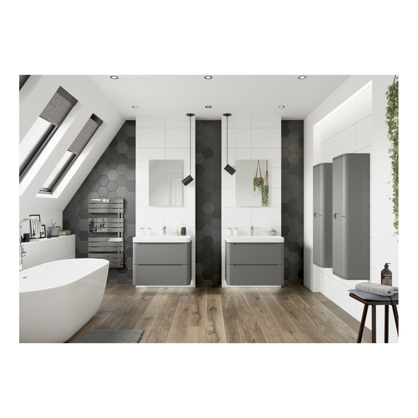 Nuvoro 605mm 2 Drawer Wall Hung Basin Unit - Matt Grey