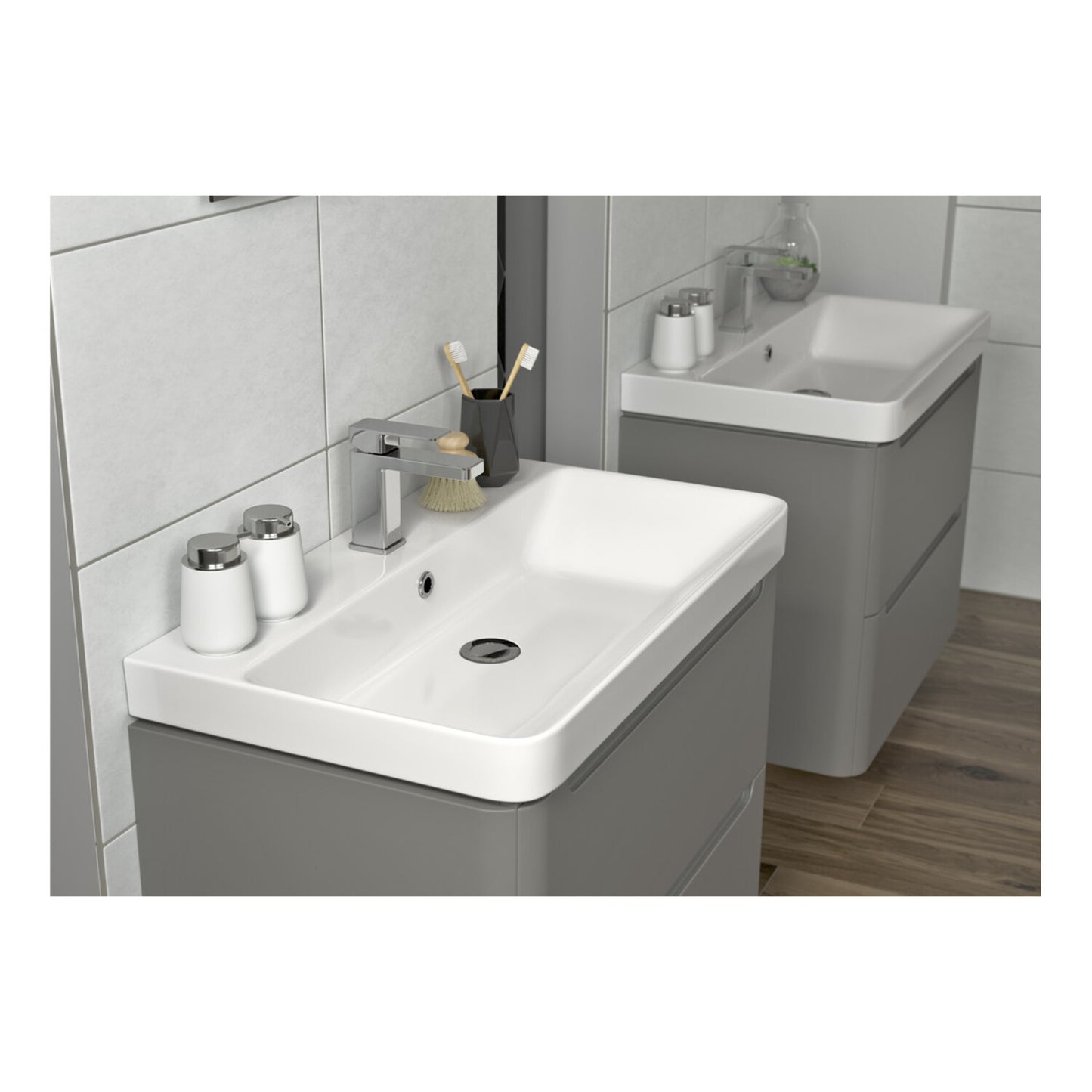 Nuvoro 605mm 2 Drawer Wall Hung Basin Unit - Matt Grey