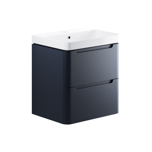 Nuvoro 605mm 2 Drawer Wall Hung Basin Unit - Matt Indigo