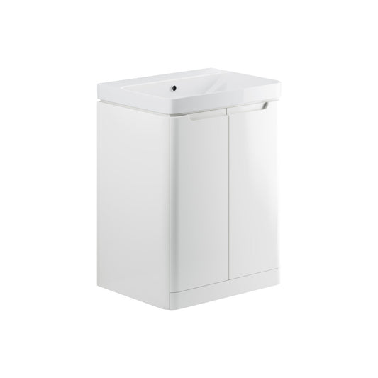 Nuvoro 605mm 2 Door Floor Standing Basin Unit - White Gloss