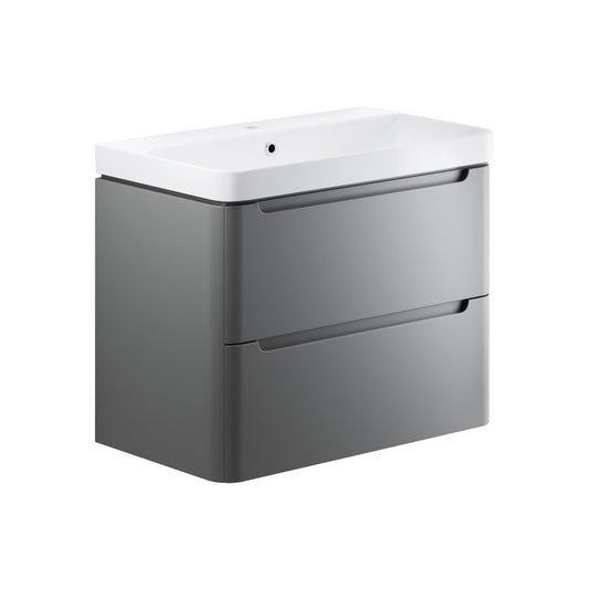 Nuvoro 805mm 2 Drawer Wall Hung Basin Unit - Matt Grey