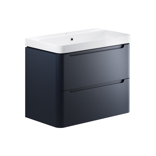 Nuvoro 805mm 2 Drawer Wall Hung Basin Unit - Matt Indigo