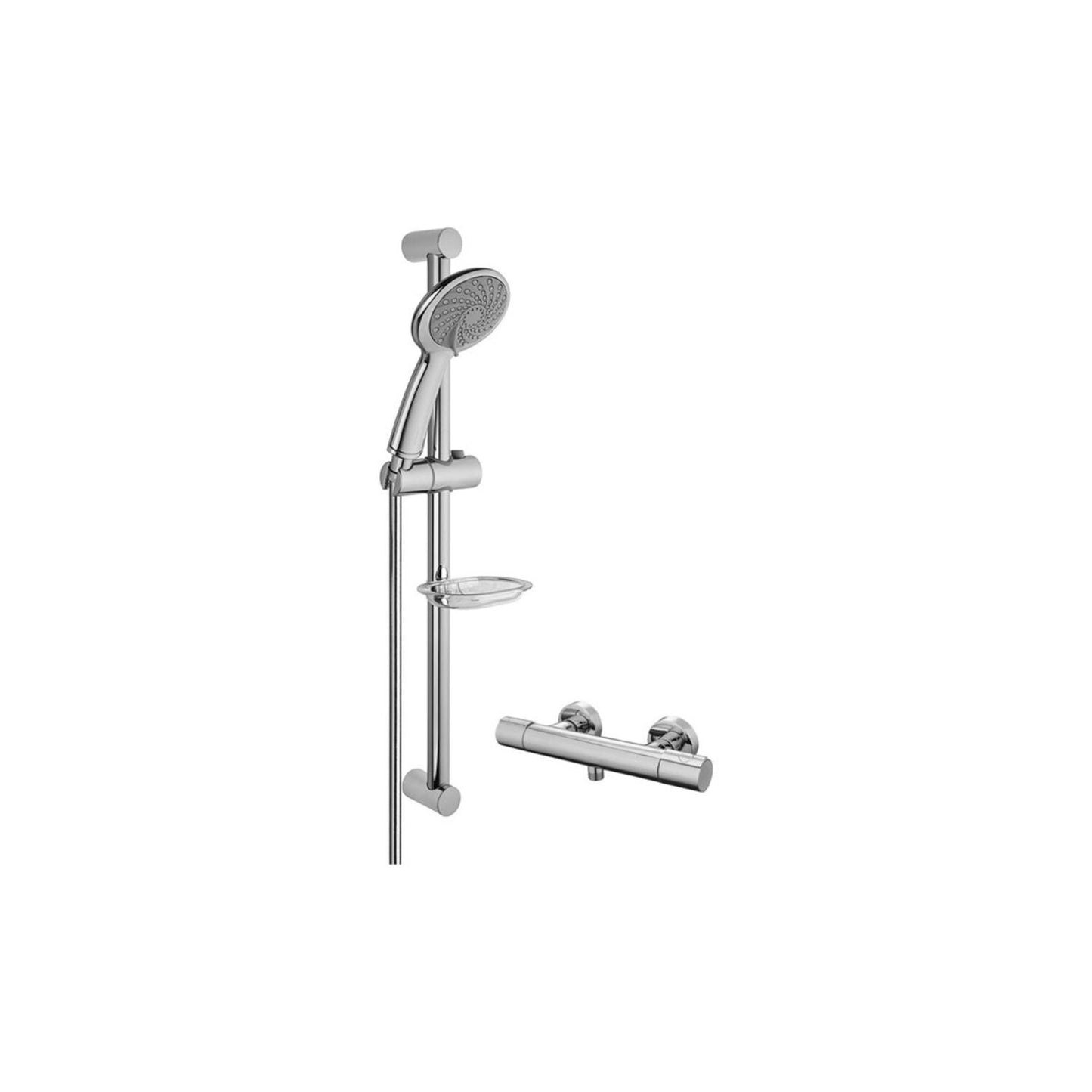 VitrA Samba 3-Function Hand Shower w/Slide Rail & Thermostatic Shower Mixer - Chrome