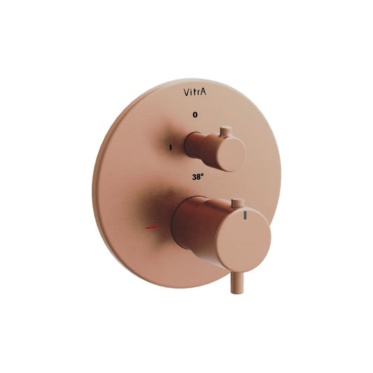 VitrA Aquaheat Round Integrated Thermostatic Bath/Shower Mixer Valve - Brushed Bronze