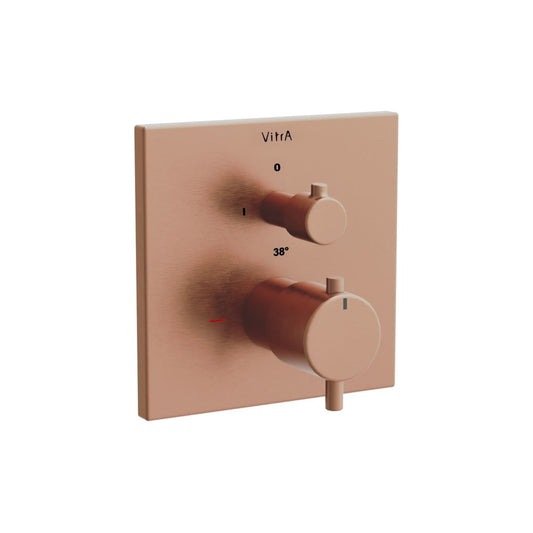 VitrA Aquaheat Square Integrated Thermostatic 2-Way Shower Mixer Valve - Brushed Bronze