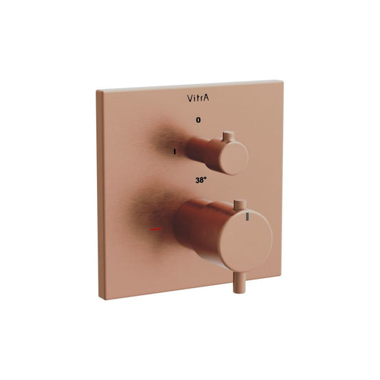VitrA Aquaheat Square Integrated Thermostatic 1-Way Shower Mixer Valve - Brushed Bronze