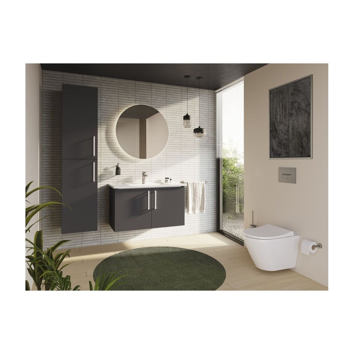 VitrA Root Flat 40cm 2 Door Tall Unit (LH Hinge) - Matt Storm Grey