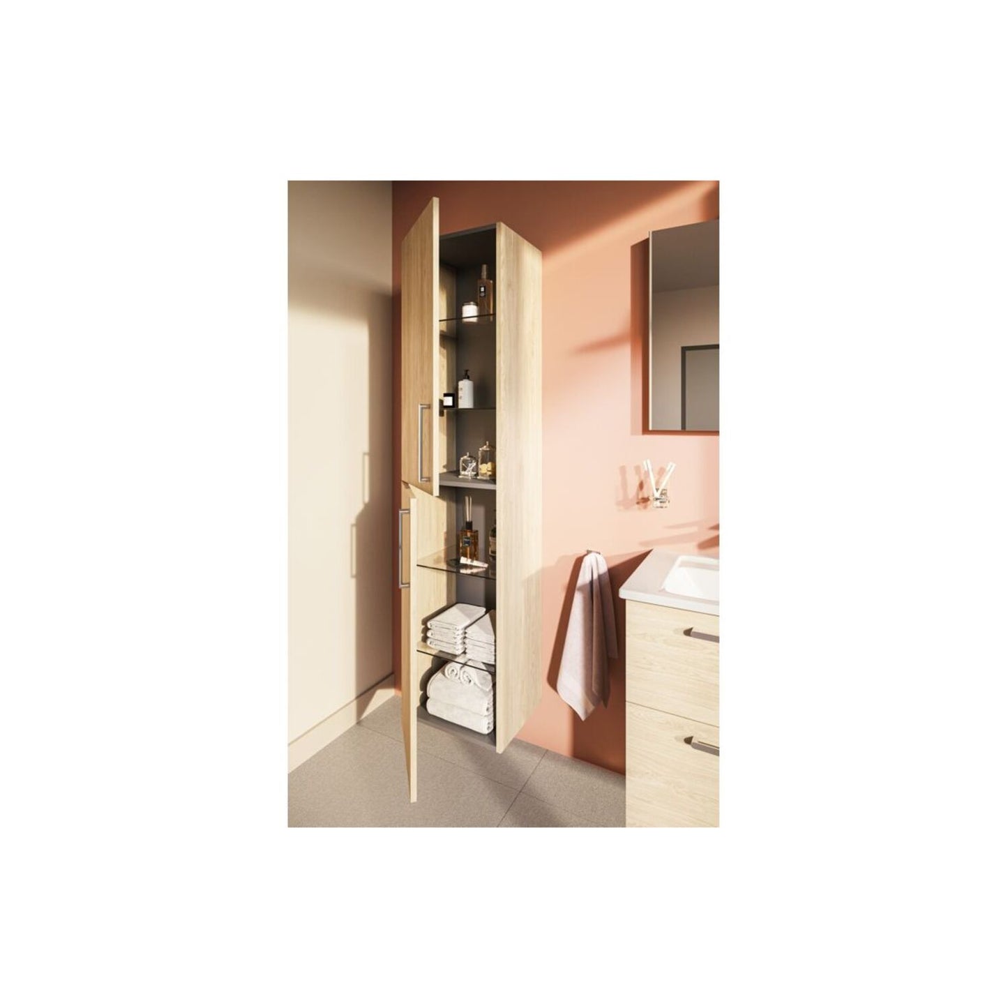 VitrA Root Flat 40cm 2 Door Tall Unit (LH Hinge) - Natural Oak