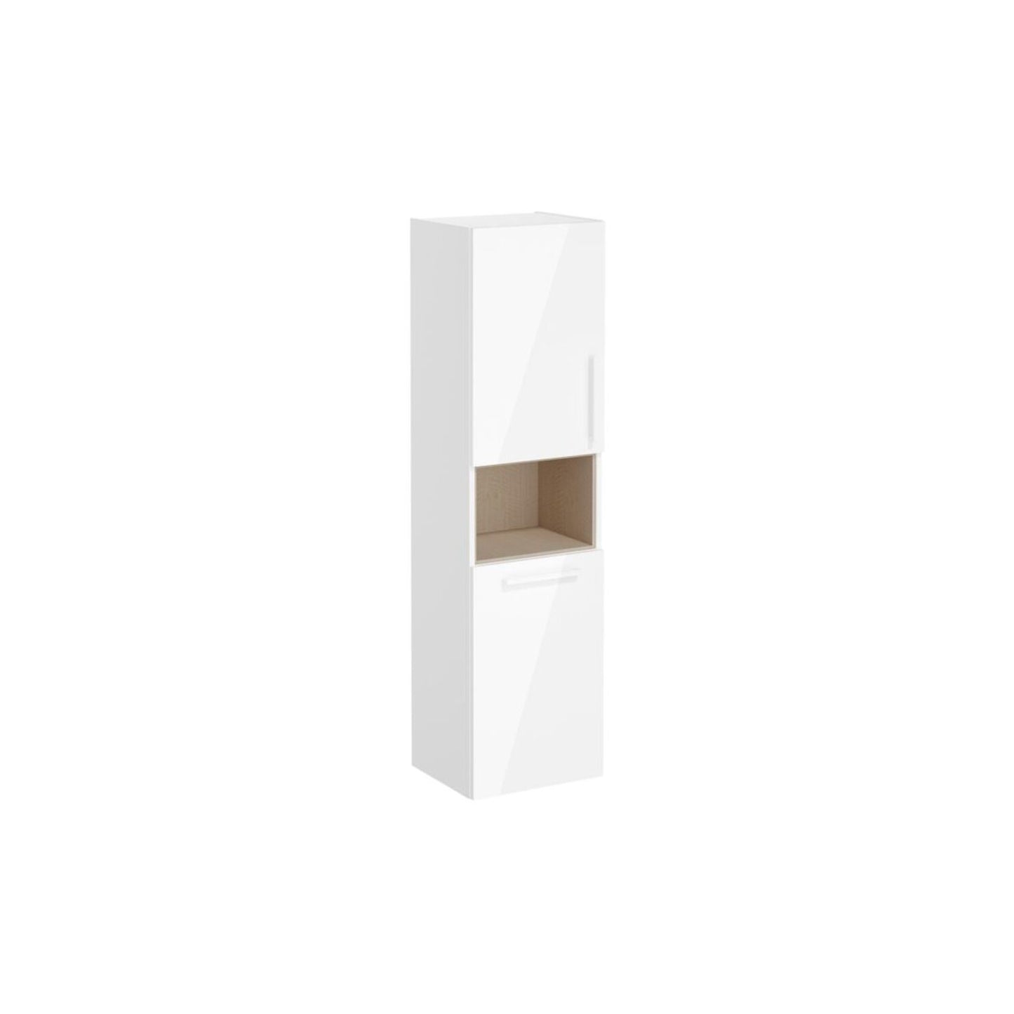 VitrA Root Flat 40cm 2 Door Semi-Tall Unit w/Laundry Basket (LH Hinge) - High Gloss White