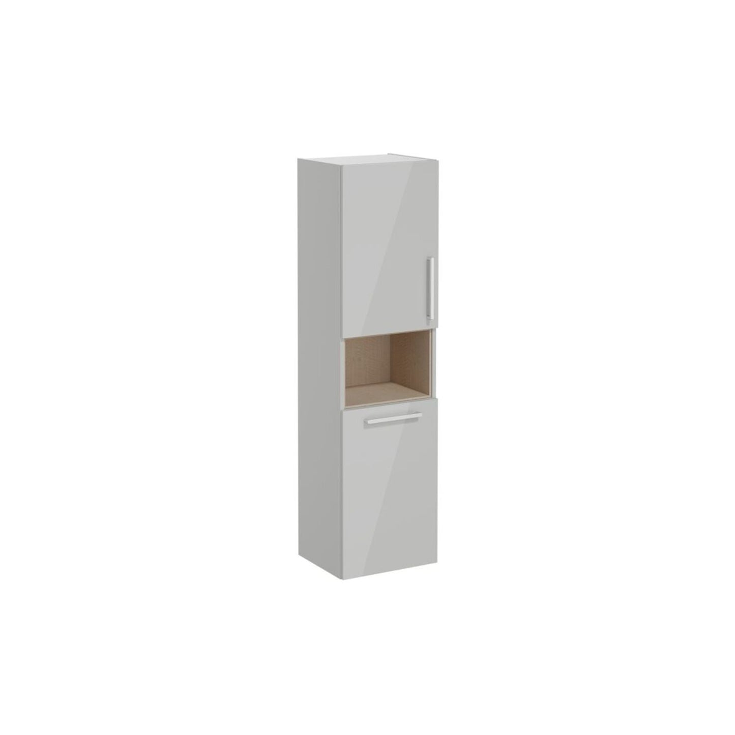 VitrA Root Flat 40cm 2 Door Semi-Tall Unit w/Laundry Basket (LH Hinge) - Shiny Pearl Grey