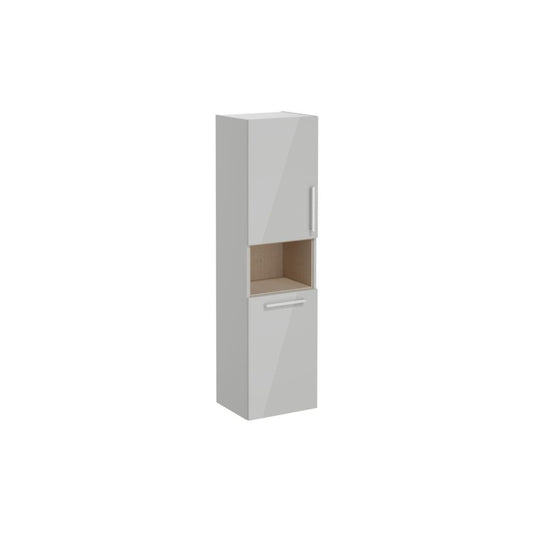VitrA Root Flat 40cm 2 Door Semi-Tall Unit w/Laundry Basket (LH Hinge) - Shiny Pearl Grey