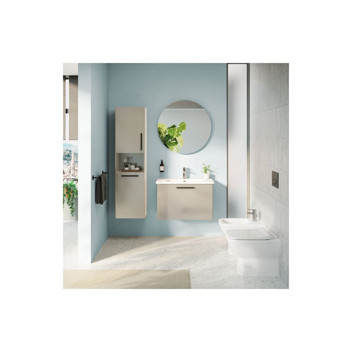VitrA Root Flat 40cm 2 Door Semi-Tall Unit w/Laundry Basket (LH Hinge) - Bright Sahara Beige