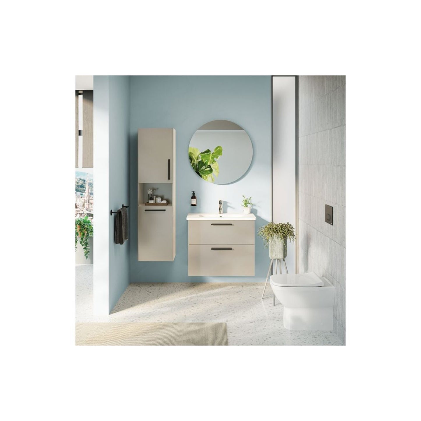 VitrA Root Flat 40cm 2 Door Semi-Tall Unit w/Laundry Basket (LH Hinge) - Bright Sahara Beige