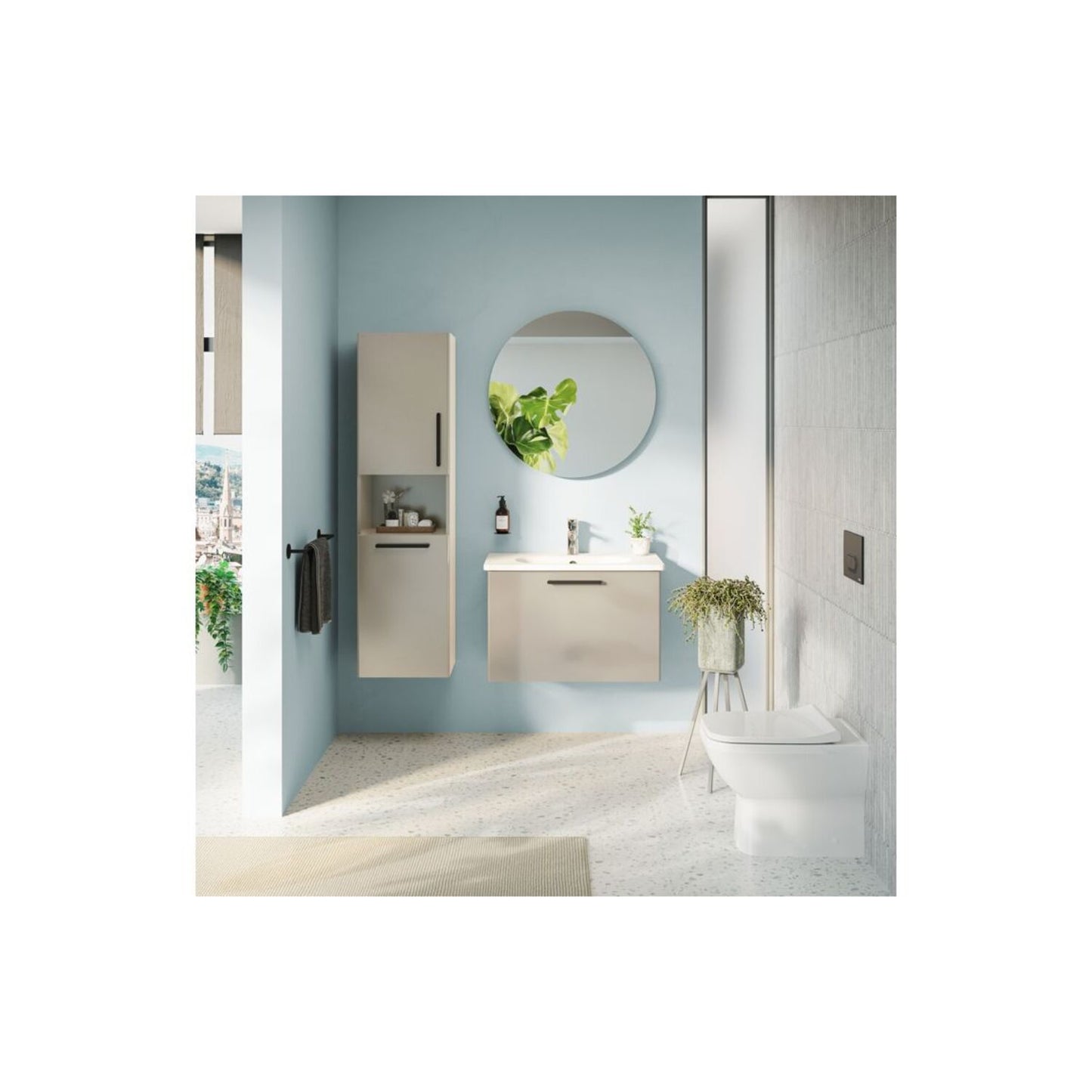 VitrA Root Flat 40cm 2 Door Semi-Tall Unit w/Laundry Basket (LH Hinge) - Bright Sahara Beige