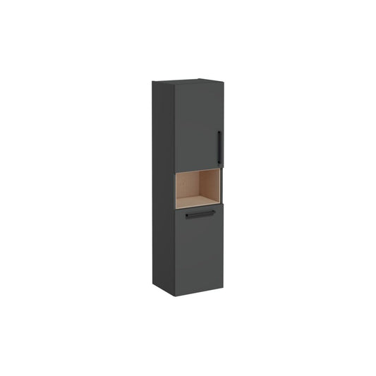 VitrA Root Flat 40cm 2 Door Semi-Tall Unit w/Laundry Basket (LH Hinge) - Matt Storm Grey