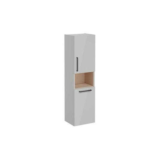 VitrA Root Flat 40cm 2 Door Semi-Tall Unit w/Laundry Basket (RH Hinge) - Shiny Pearl Grey