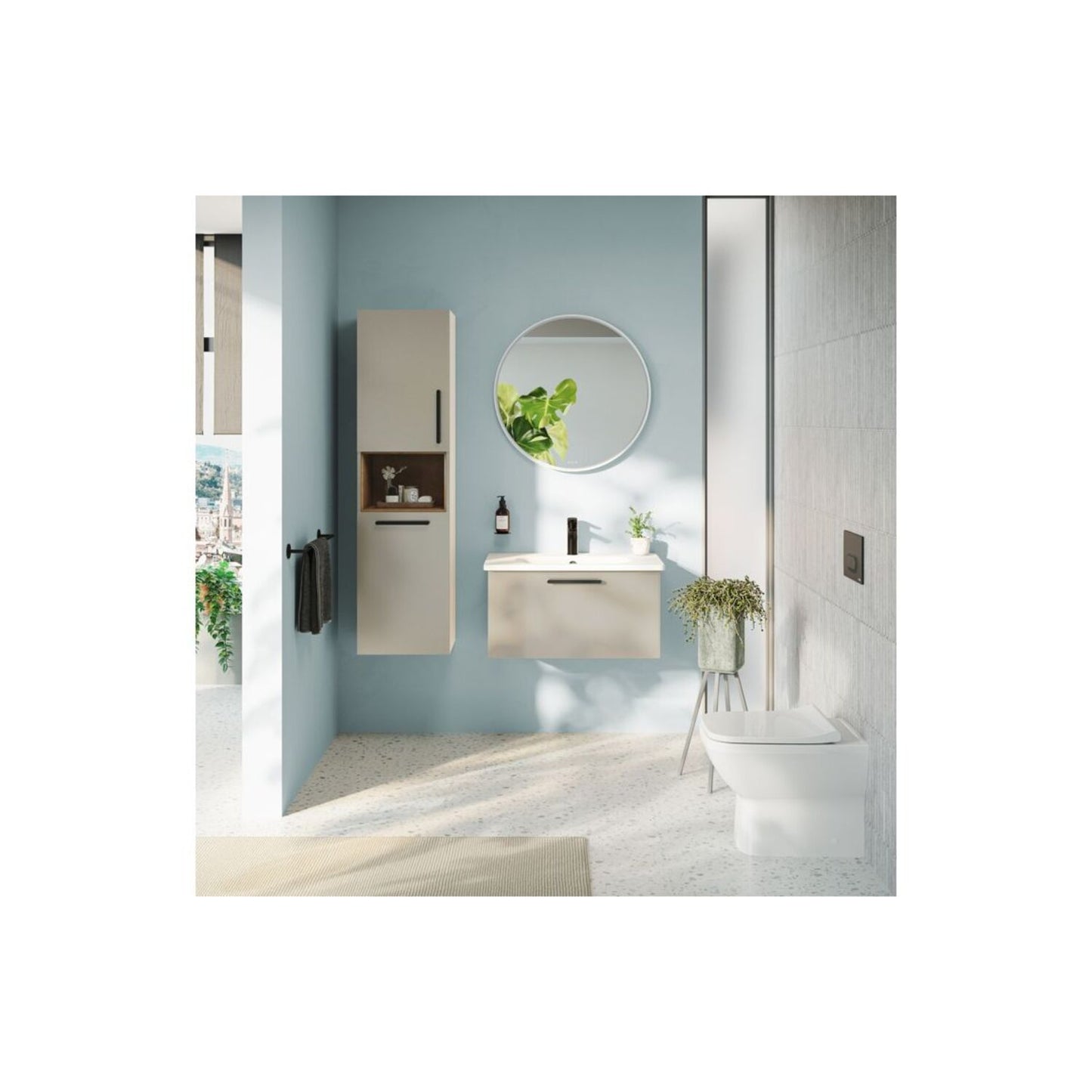 VitrA Root Flat 40cm 2 Door Semi-Tall Unit w/Laundry Basket (RH Hinge) - Bright Sahara Beige