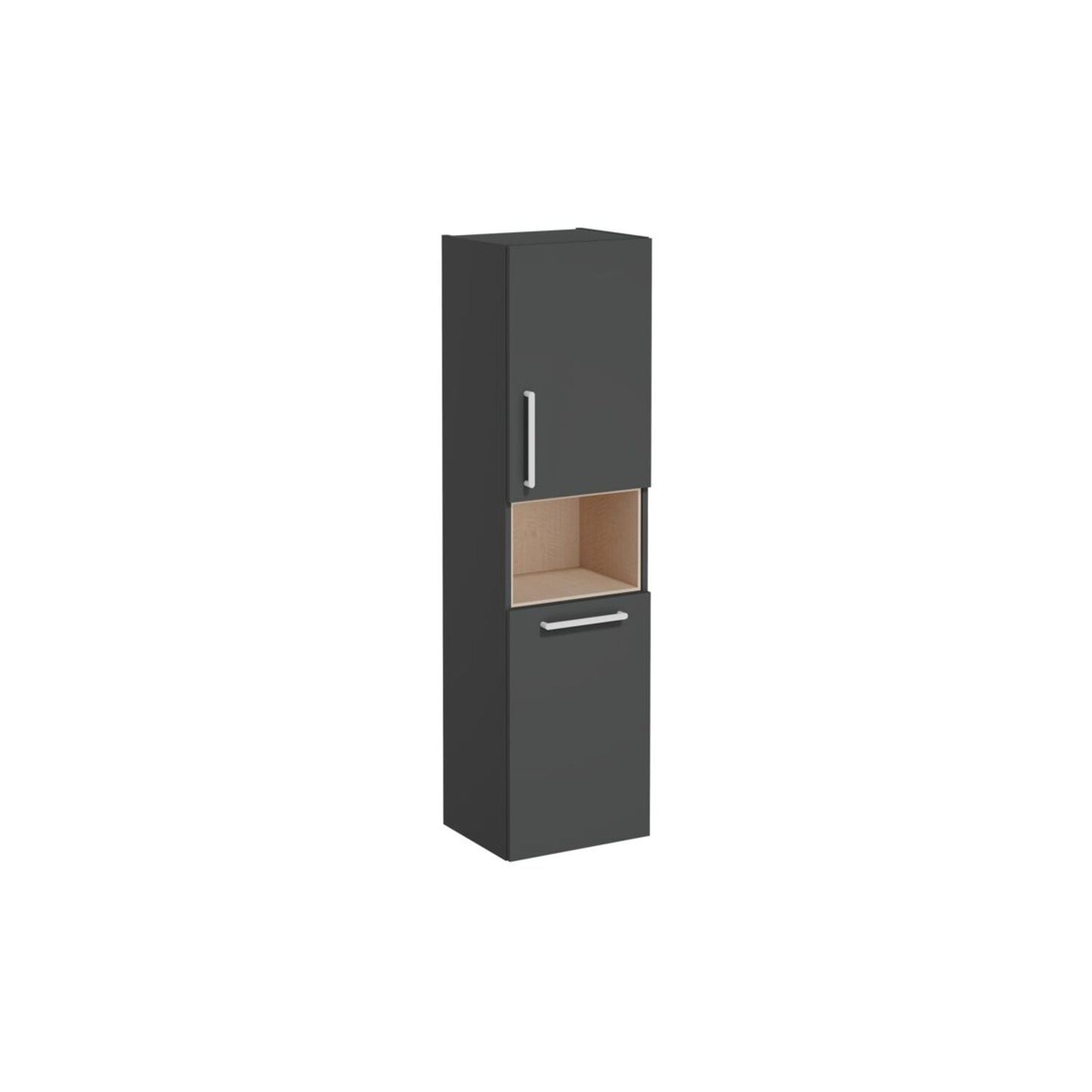 VitrA Root Flat 40cm 2 Door Semi-Tall Unit w/Laundry Basket (RH Hinge) - Matt Storm Grey