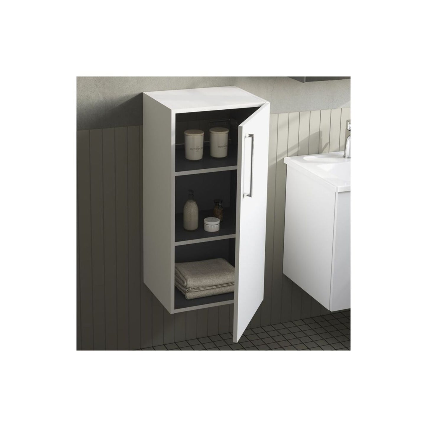 VitrA Root Flat 40cm 1 Door Lower/Base Unit (RH Hinge) - High Gloss White