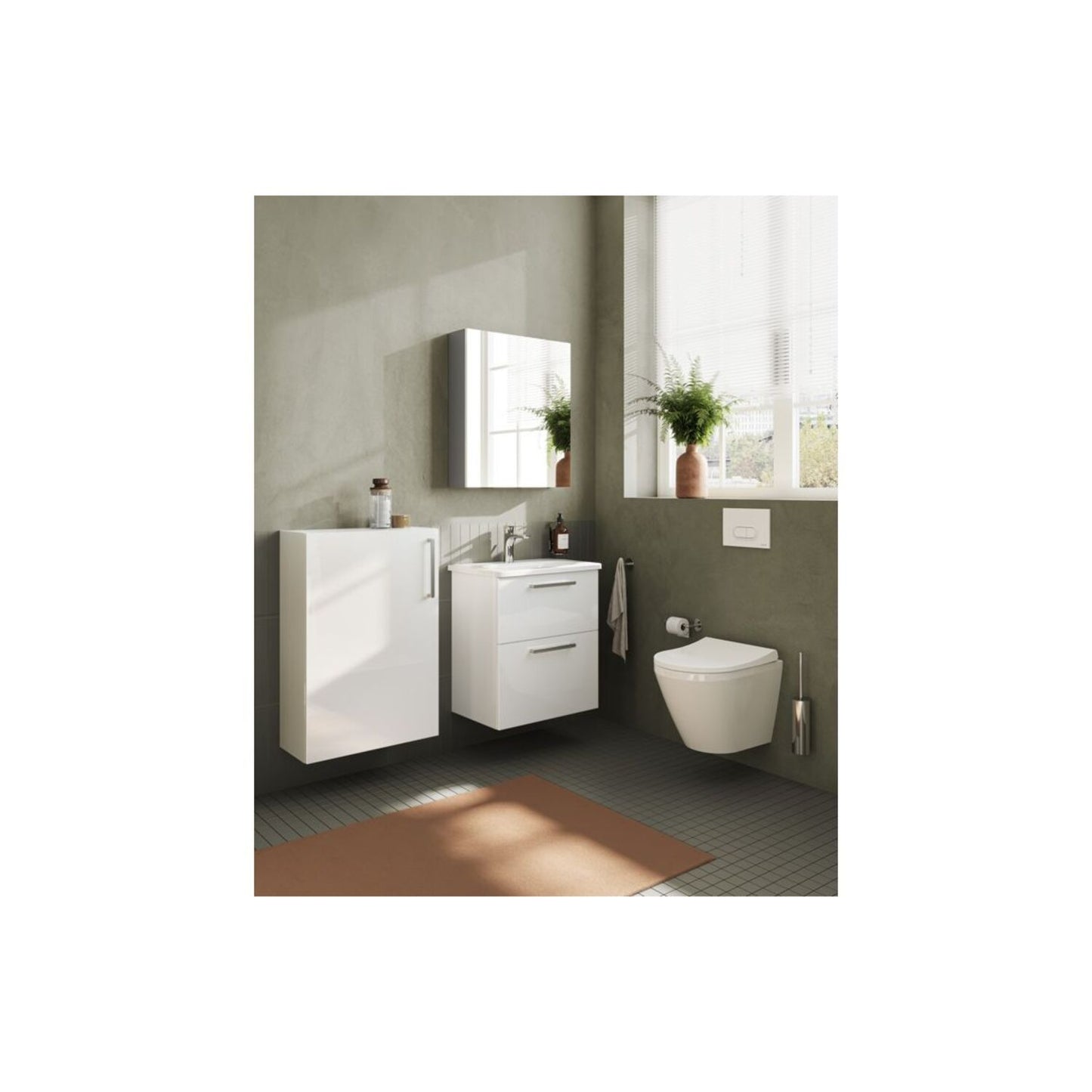 VitrA Root Flat 55cm 1 Door Slim Lower/Base Unit (LH Hinge) - High Gloss White