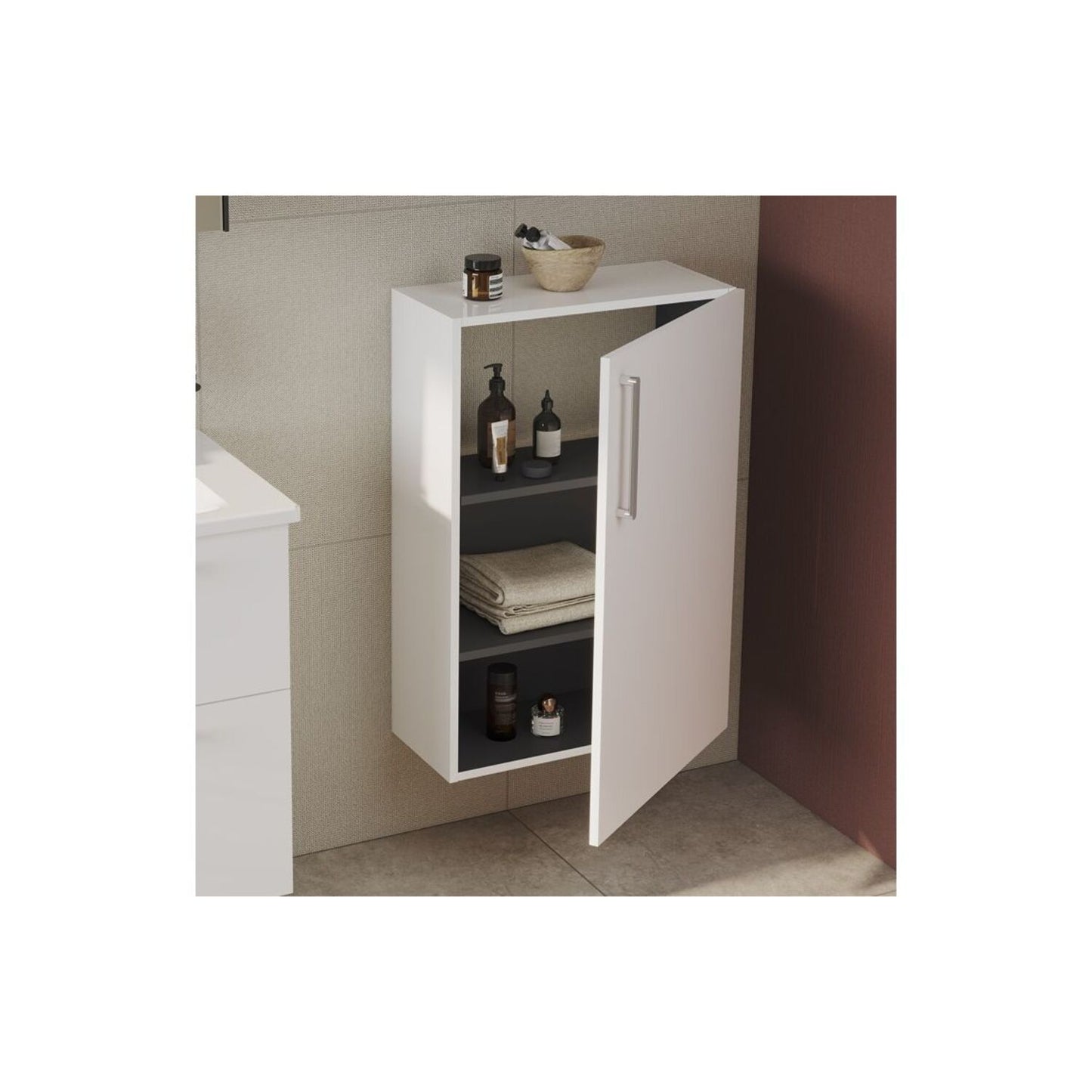 VitrA Root Flat 55cm 1 Door Slim Lower/Base Unit (RH Hinge) - High Gloss White