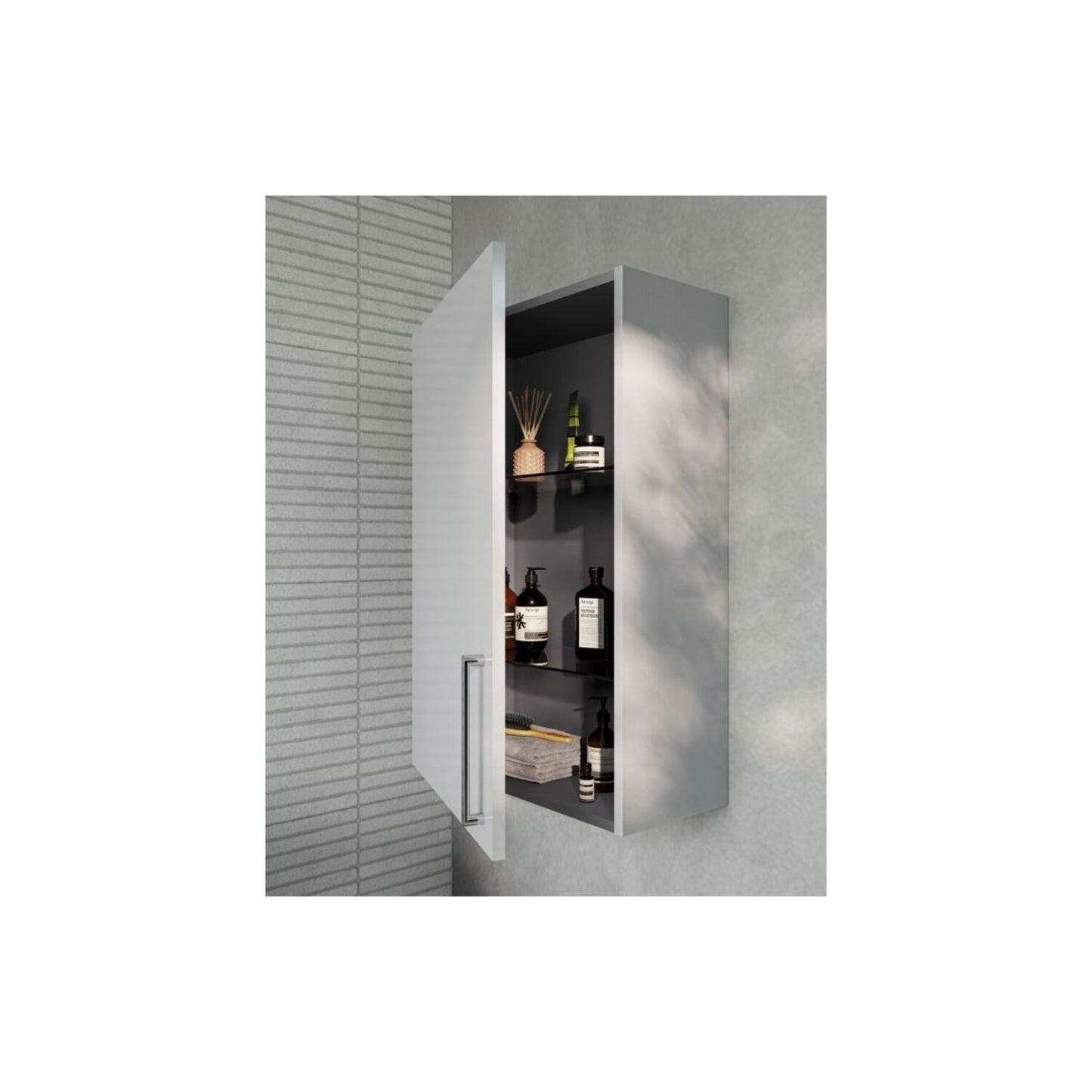 VitrA Root Flat 60cm 1 Door Upper/Wall Unit (LH Hinge) - Shiny Pearl Grey