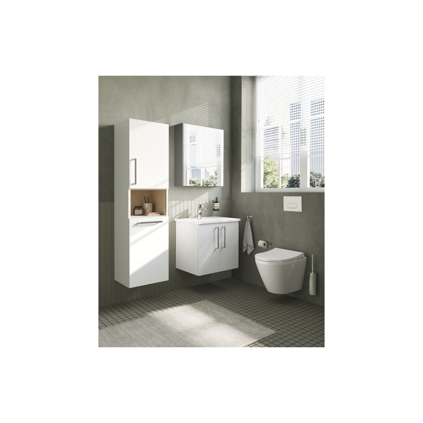 VitrA Root Flat 40cm 2 Door Semi-Tall Unit w/Laundry Basket (RH Hinge) - High Gloss White