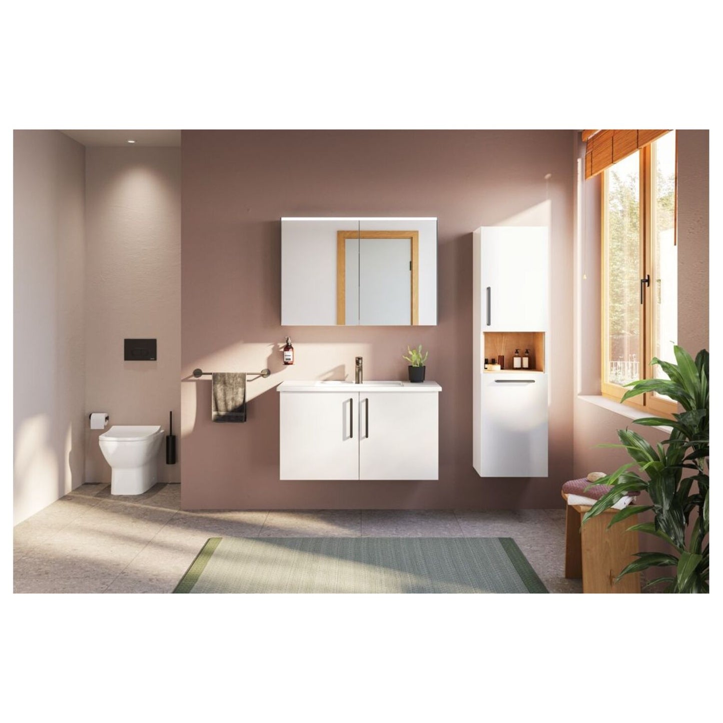 VitrA Root Flat 40cm 2 Door Semi-Tall Unit w/Laundry Basket (RH Hinge) - High Gloss White