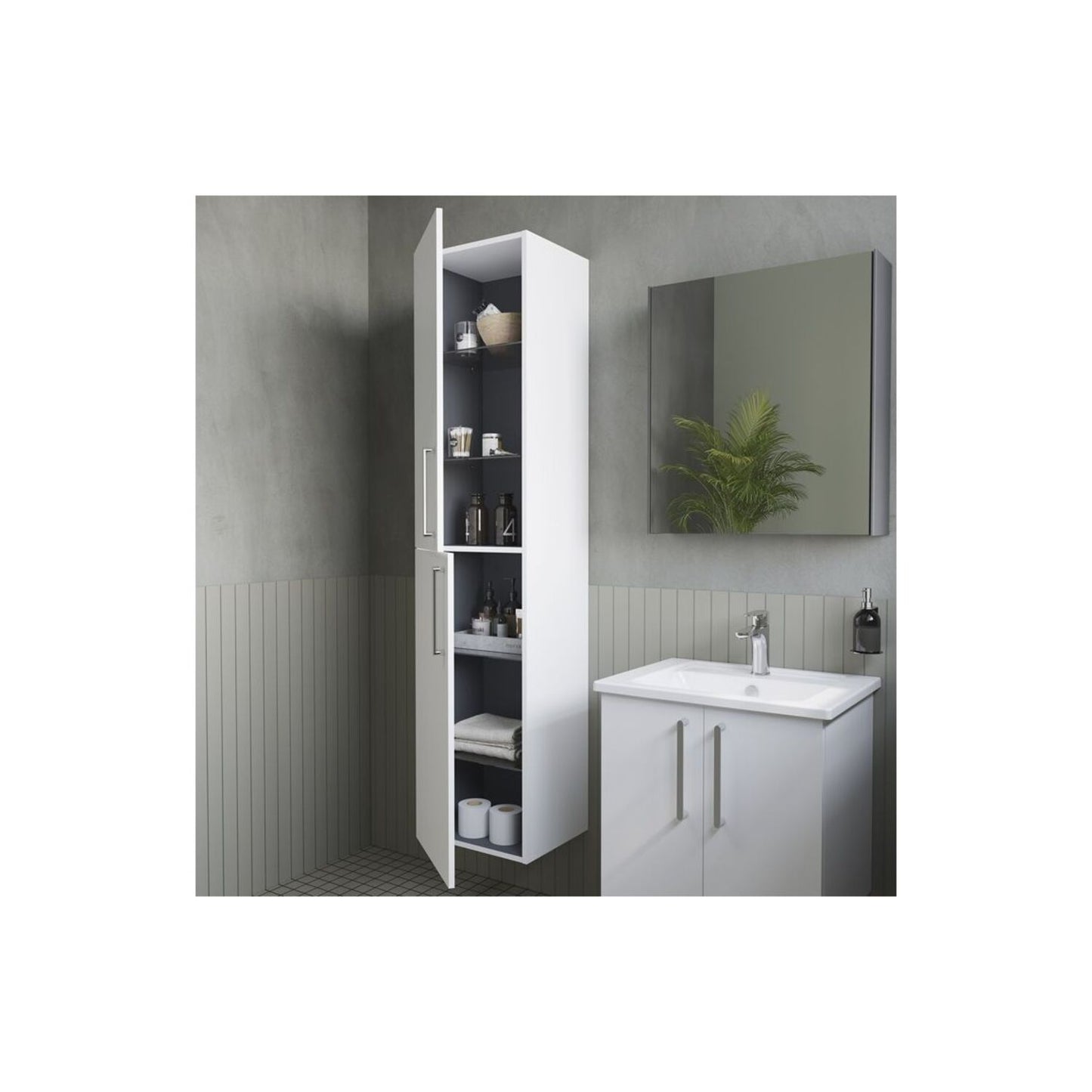 VitrA Root Flat 40cm 2 Door Tall Unit (LH Hinge) - High Gloss White