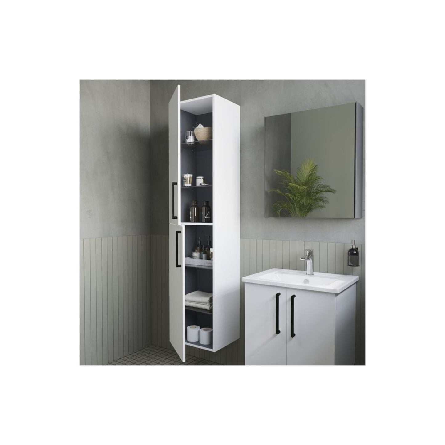 VitrA Root Flat 40cm 2 Door Tall Unit (LH Hinge) - High Gloss White