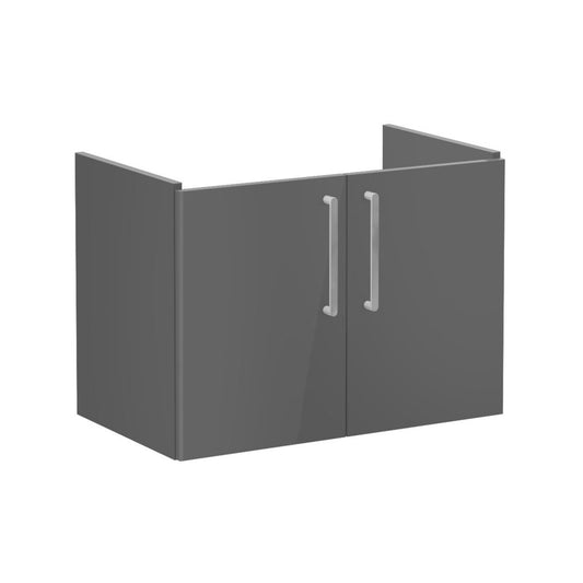 VitrA Root Flat 80cm 2 Door Wall Hung Washbasin Unit - Anthracite High Gloss