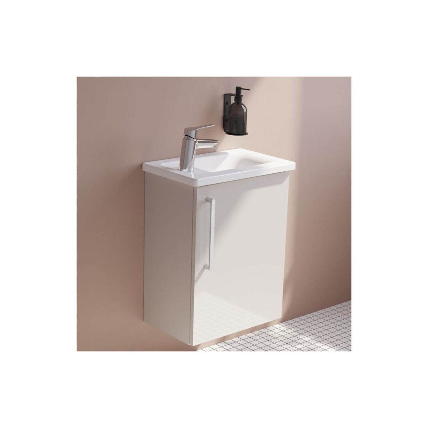 VitrA Root Flat 40cm 1 Door Wall Hung Slim Washbasin Unit (RH Hinge) - Bright Sahara Beige